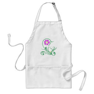 Purple flower green floral pattern standard apron