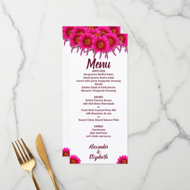 Purple Flower Greenery Wedding Reception Menu  (Front/Back In Situ)
