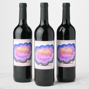 Purple Flower Happy Valentine Beverage Label Set