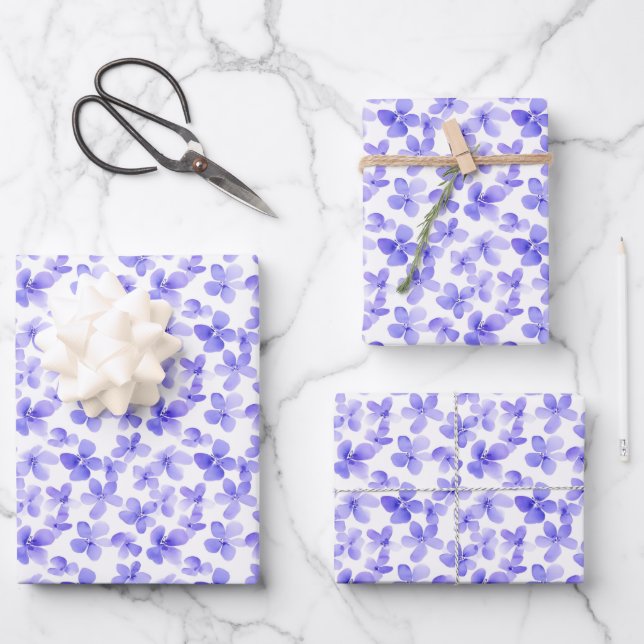 Purple Flower Heads Wrapping Paper Sheet (Front)