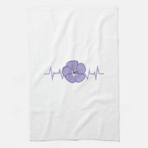 Purple Flower Heartbeat Tea Towel