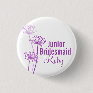 Purple flower junior bridesmaidwedding pin button