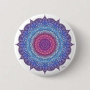 Purple Flower Leaf Mandala 6 Cm Round Badge