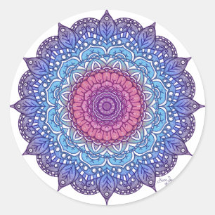 Purple Flower Leaf Mandala Classic Round Sticker