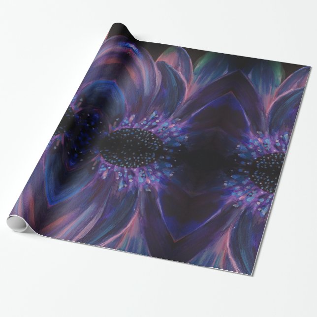 Purple Flower Leaves Art   Wrapping Paper (Unrolled)