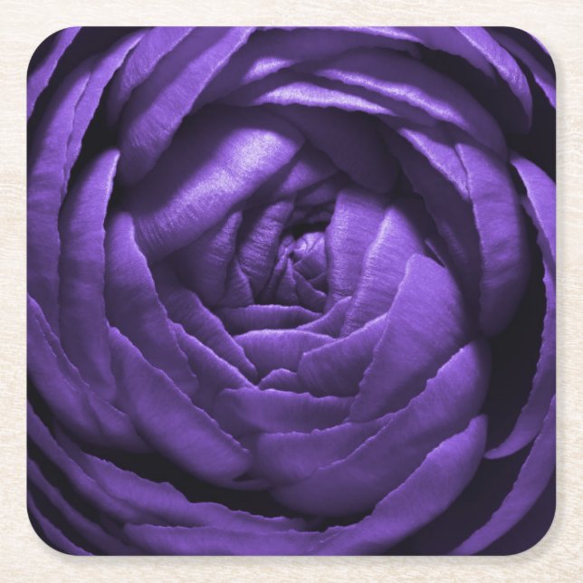 Purple Flower Macro Shot Square Paper Coaster (Front)