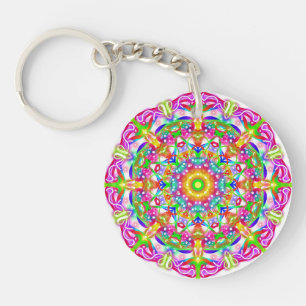 Purple Flower Mandala Boho Key Ring