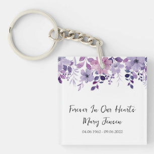 Purple Flower Memorial Funeral Photo Key Ring