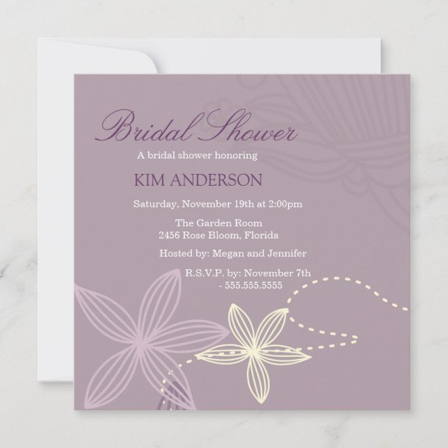 Purple Flower Modern Bridal Shower Invite (Front)