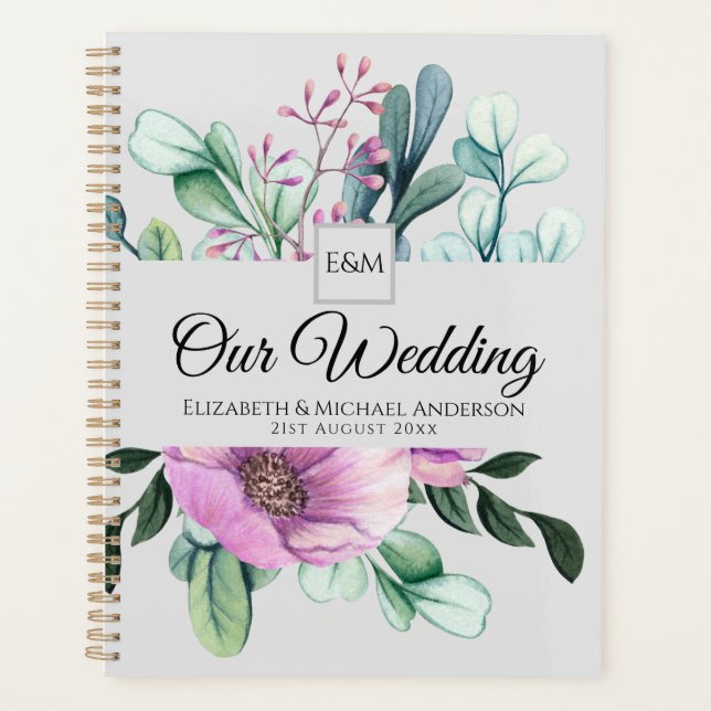 Purple Flower Monogram WEDDING PLANNER Newlyweds (Front)