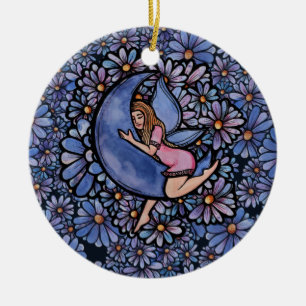 Purple Flower Moon Fairy            Ceramic Ornament