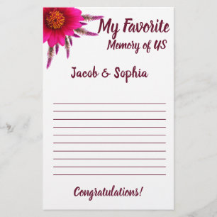 PURPLE FLOWER MY MEMORY BRIDAL SHOWER GAME CARD