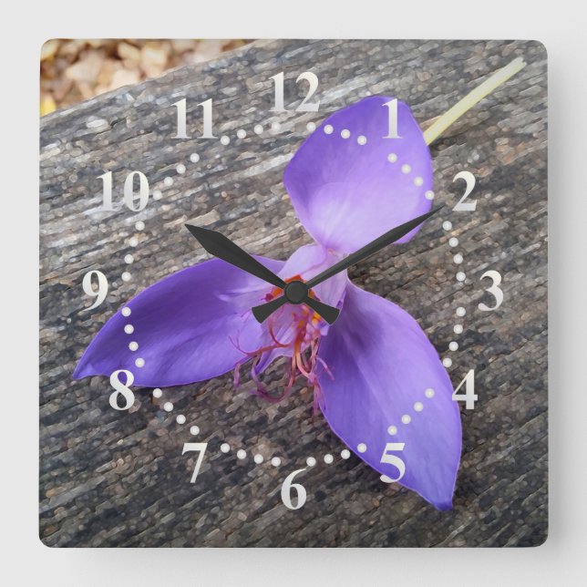 Purple flower on a bench square wall clock (Front)