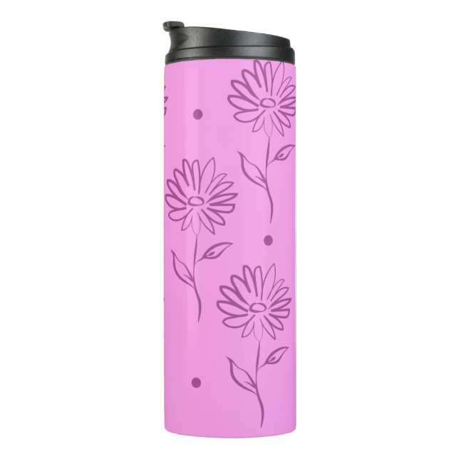 Purple Flower Outline Pattern Classic Round Thermal Tumbler (Rotated Right)