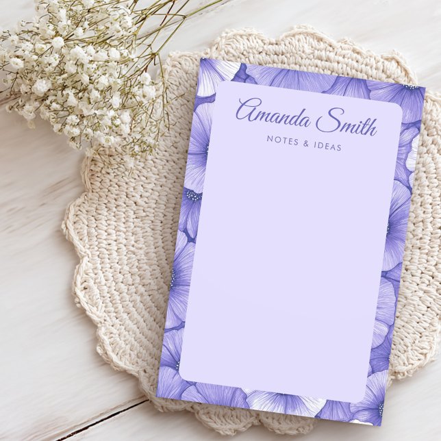 Purple flower pattern border elegant script name post-it notes (Purple flower pattern border elegant script name post-it notes)