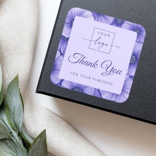 Purple flower pattern business logo thank you square sticker
