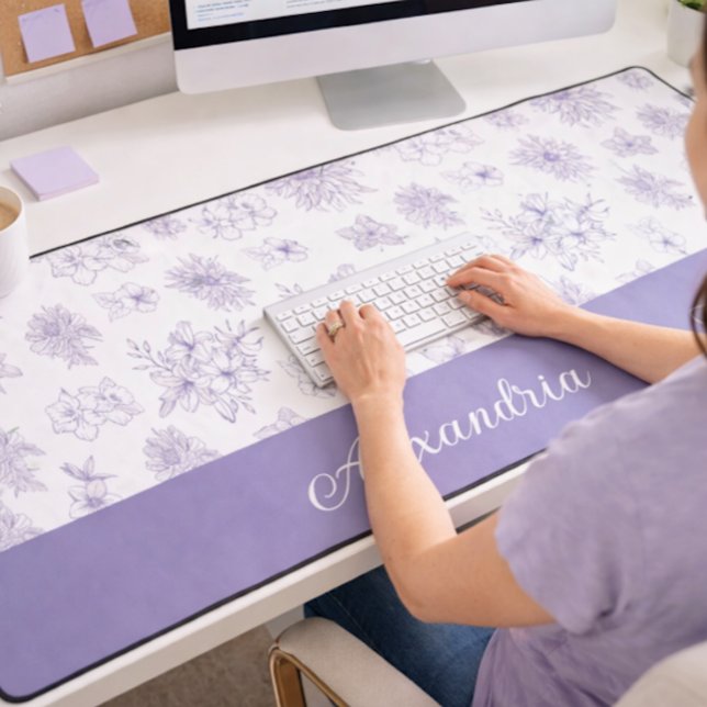 Purple Flower Pattern Custom Name  Desk Mat (Creator Uploaded)