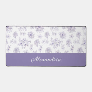 Purple Flower Pattern Custom Name  Desk Mat