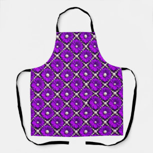 Purple Flower Pattern With Pearl Beads Apron