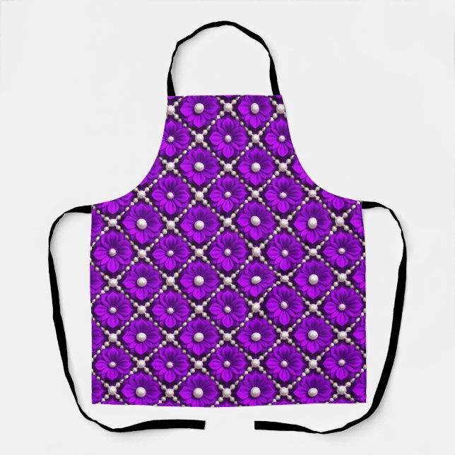 Purple Flower Pattern With Pearl Beads Apron (Front)