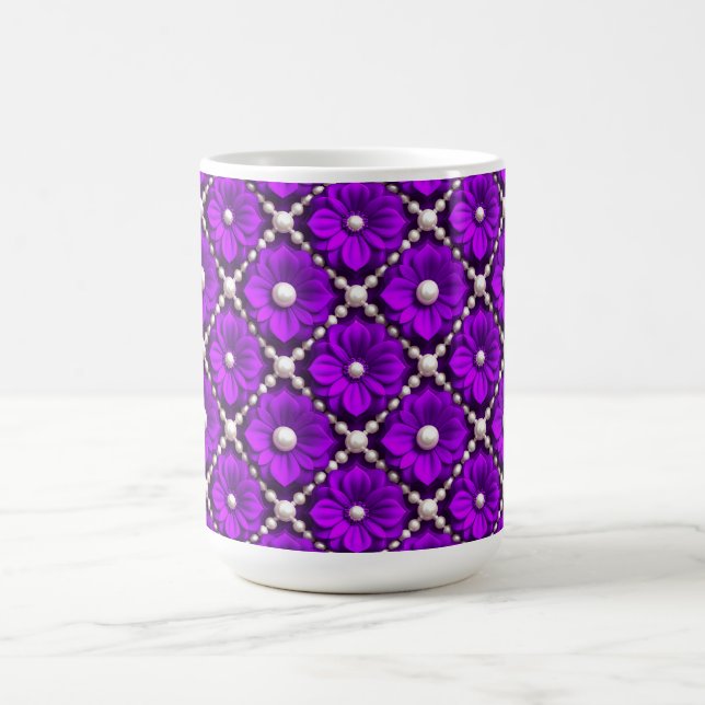 Purple Flower Pattern With Pearl Beads Coffee Mug (Center)