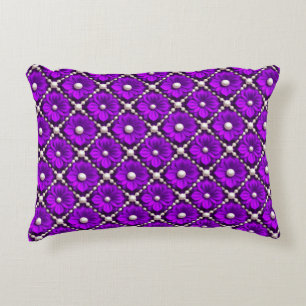 Purple Flower Pattern With Pearl Beads Decorative Cushion