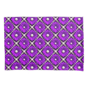 Purple Flower Pattern With Pearl Beads Pillowcase