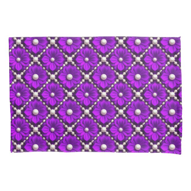 Purple Flower Pattern With Pearl Beads Pillowcase (Front)