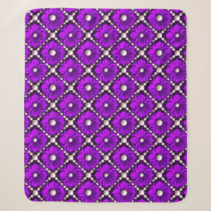 Purple Flower Pattern With Pearl Beads Sherpa Blanket