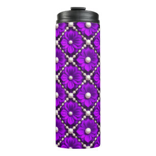 Purple Flower Pattern With Pearl Beads Thermal Tumbler