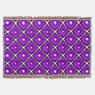 Purple Flower Pattern With Pearl Beads Throw Blanket