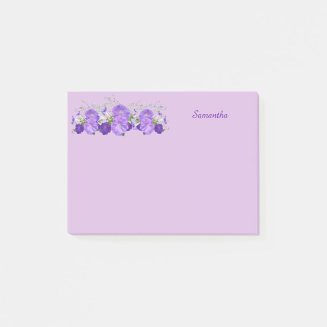 Purple Flower Personalised Post it Notes 4x3 (Front)