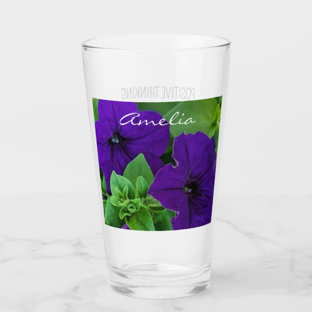 Purple Flower Photo Bible Verse Positive Thinking Glass (Front)