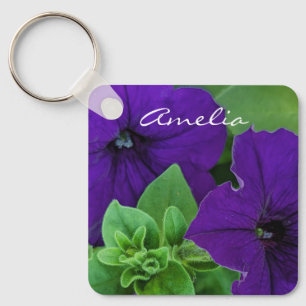 Purple Flower Photo Bible Verse Positive Thinking Key Ring