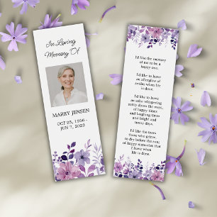 Purple Flower Photo Funeral Memorial Bookmark