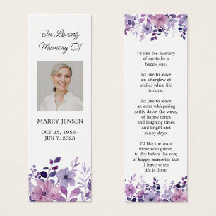 Purple Flower Photo Funeral Memorial Bookmark