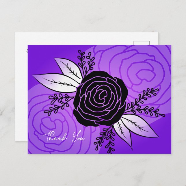 Purple Flower Postcards, Rose Silhouette Style Holiday Postcard (Front/Back)