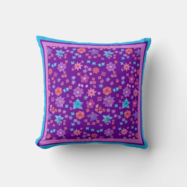 Purple Flower-Power Throw Pillow Scatter Cushion (Front)
