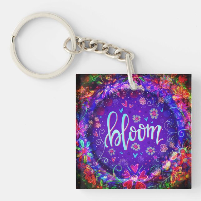 Purple Flower Pretty Inspiring Bloom Inspirivity Key Ring (Front)