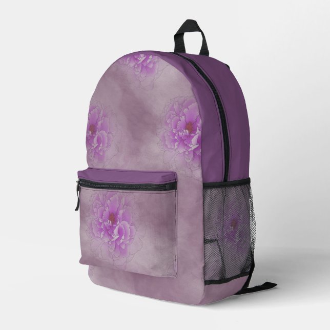 Purple Flower Printed Backpack (Back Corner Right)