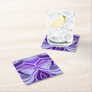 Purple Flower Rainbow Dreams Square Paper Coaster