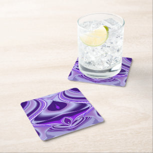 Purple Flower Rainbow Dreams Square Paper Coaster
