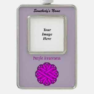 Purple Flower Ribbon Template (V-O) Silver Plated Framed Ornament