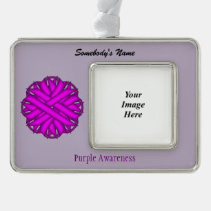 Purple Flower Ribbon Tmpl (H-O) by Kenneth Yoncich Silver Plated Framed Ornament