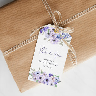 Purple Flower Script Bridal Shower Thank You Gift Tags