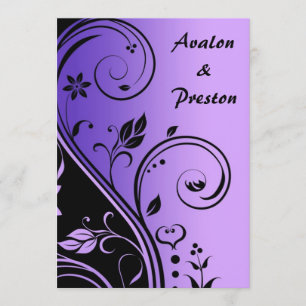 Purple Flower Scrollwork Wedding Invitation