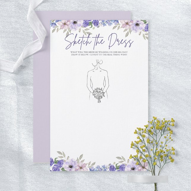 Purple Flower Sketch the Dress Bridal Shower Game (Purple Flower Sketch the Dress Bridal Shower Game)