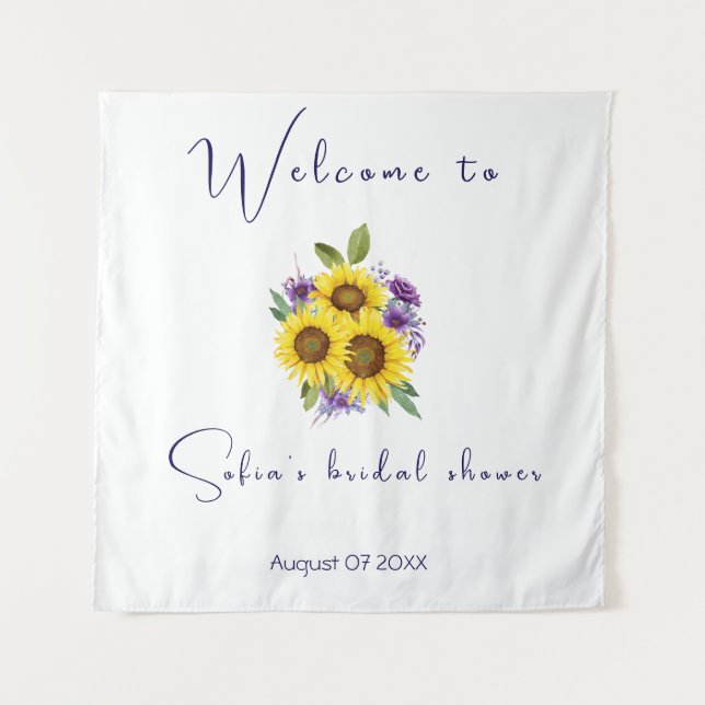 Purple flower sunflower watercolor bridal shower tapestry (Front)