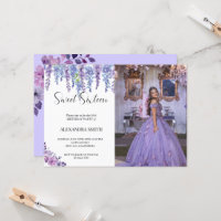 Purple flower sweet sixteen birthday with photo