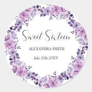 Purple Flower Sweet Sixten Classic Round Sticker